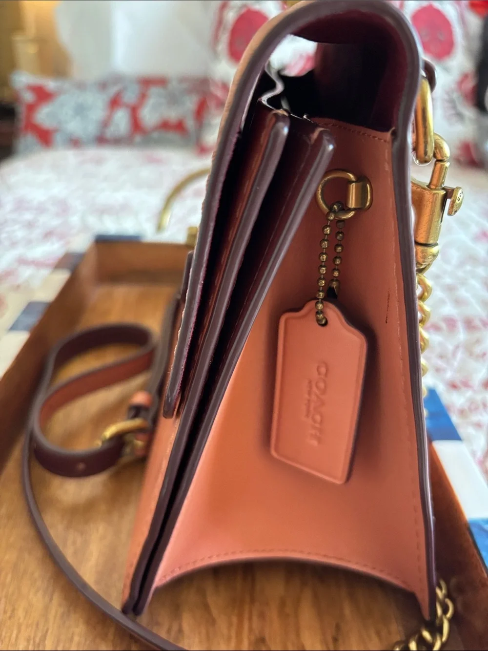 Coach Leather Top-Handle Satchel with Butterfly- Dusty Rose/Burgundy Accents - Picture 3 of 16